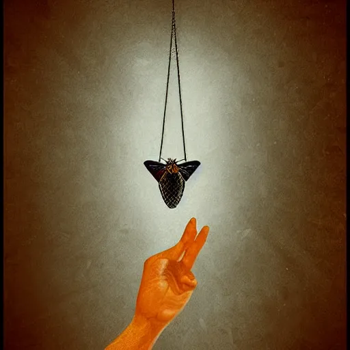 Image similar to God Returned with the moth chained to his hand, there's so many things that you'll never understand, digital art