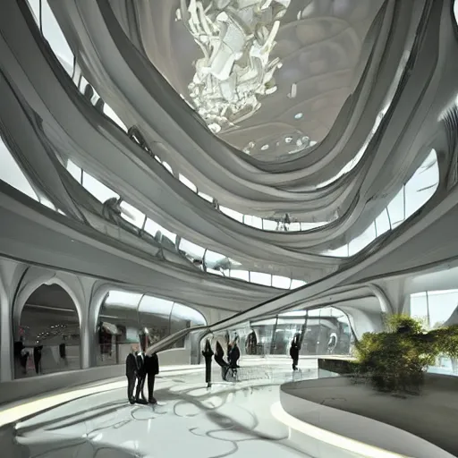 Image similar to extremely detailed ornate stunning beautiful elegant futuristic museum lobby interior by Zaha Hadid