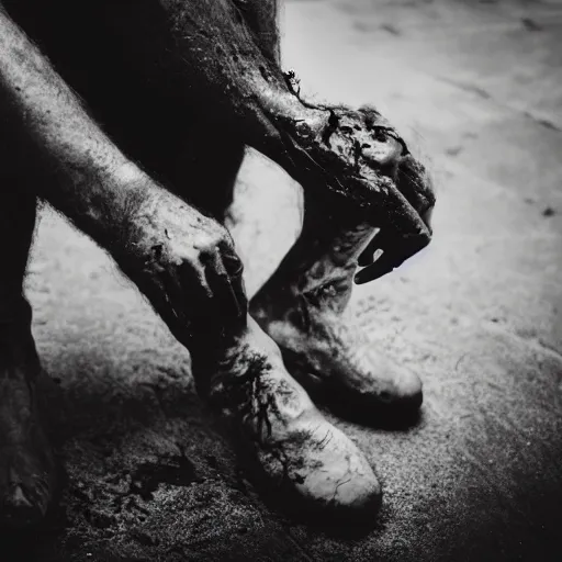 Image similar to 5 5 mm portrait photo of a zombie eating his own leg, 4 k photo, dramatic lighting, dslr, canon m 5 0, close up portrait