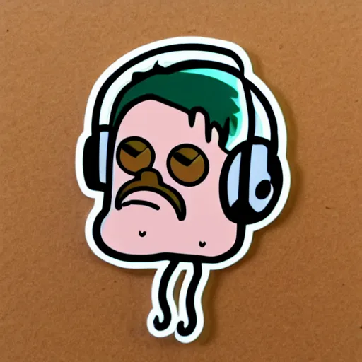 Image similar to a pickle-rick, svg sticker, vector art, wearing headphones, jamming to music