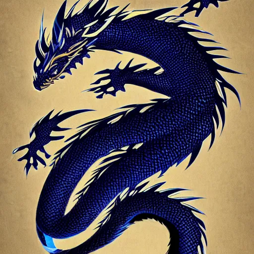 Image similar to a majestic black and blue japanese dragon, hd, 4k, trending on artstation, award winning, 8k, 4k, 4k, 4k, very very very detailed, high quality digital art