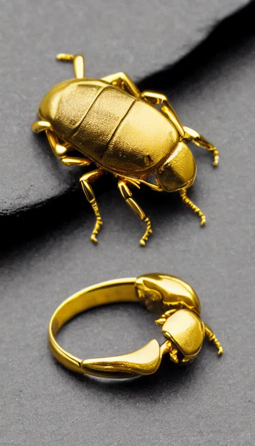 Prompt: ring gold beetle jewel