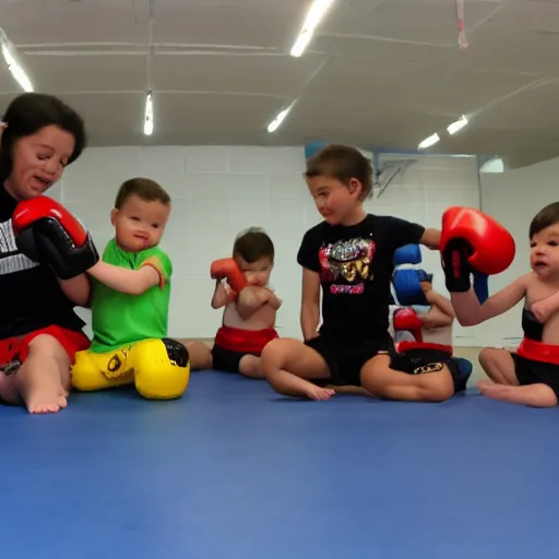 Prompt: babies kickboxing. Tv footage