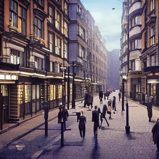 Prompt: 8 k hd detailed octane render of a bustling city street in victorian london