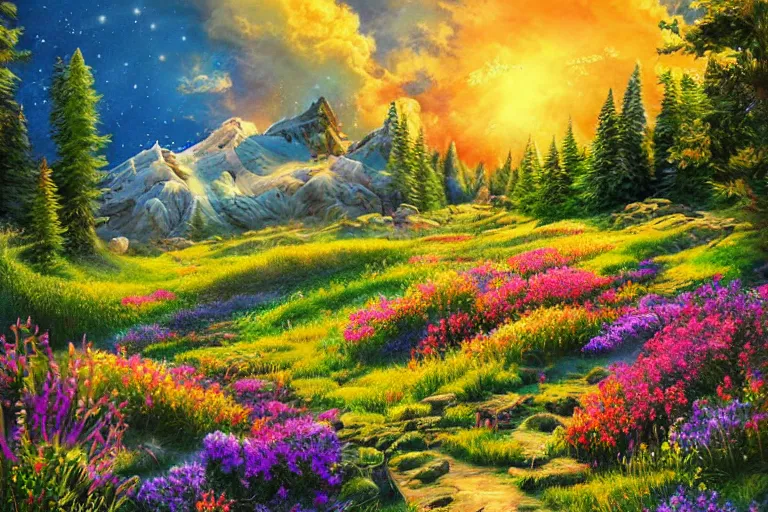 Image similar to popcorn meadows, fantasy art