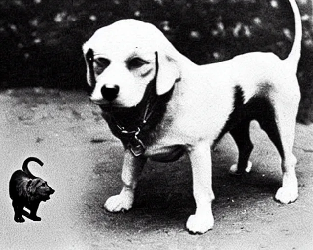 Image similar to a photo of canine karl marx ( karl barx ) as a dog, barking about the failures of capitalism and how the fat cats are creating a rat race of exploitation. how does one write a manifesto with those paws though?