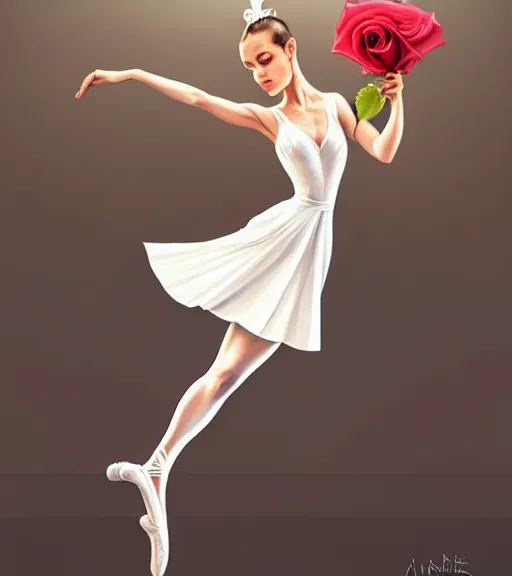 Image similar to symmetry!! anthropomorphic cat ballerina in a white dress holding rose, solid cube of light, hard edges, intricate, elegant, highly detailed, digital painting, artstation, concept art, smooth, sharp focus, illustration, dreamlike, art by artgerm