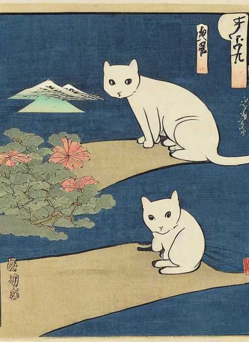 Image similar to whitecat with 2 baby white cats of utagawa hiroshige