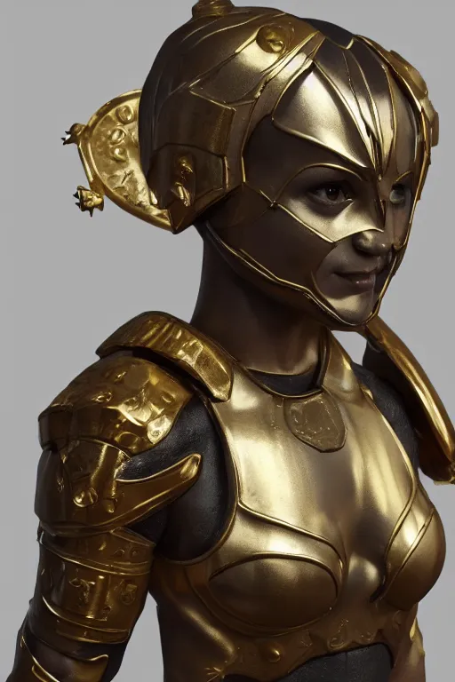Image similar to a highly detailed sculpt of athletic girl in armor, with small golden ornaments on the shoulder : concept design iteration, cinematic light, featured on artstation, octane render, path tracing, sharp focus, 4 k