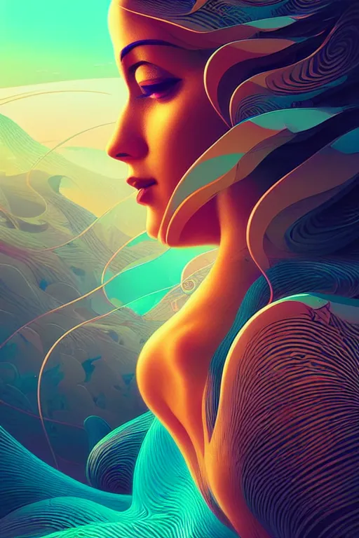 Prompt: Energetic jazz sitar portrait, Art Deco surf, fantasy, intricate art deco wave designs, elegant, highly detailed fractals, sharp focus, art by Artgerm and beeple and Greg Rutkowski and WLOP