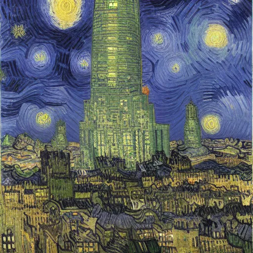 Prompt: Avengers Tower, by Vincent van Gogh