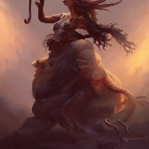 Prompt: anthropomorphic lioness witch casts a swirling spell, DnD character art portrait, DeviantArt Artstation, by Jason Felix and Peter Mohrbacher and Ross Tran and Greg Rutkowski, behance HD, detailed matte fantasy painting, cinematic lighting