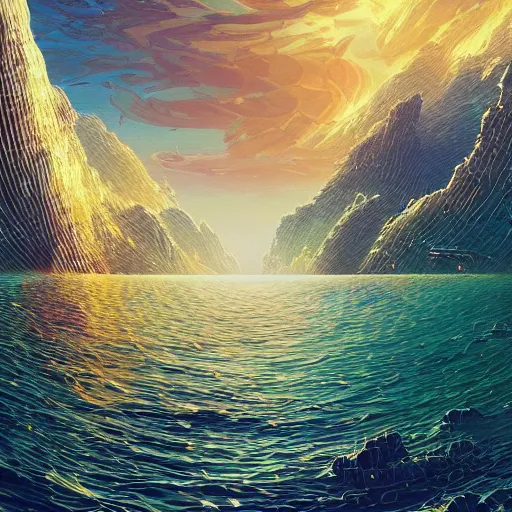 Image similar to Alena Aenami, scifi landscape, hyperrealistic surrealism, award winning masterpiece with incredible details, epic stunning, infinity pool, a surreal vaporwave liminal space, highly detailed, trending on ArtStation, artgerm and greg rutkowski and alphonse mucha, daily deviation, IAMAG, broken giant marble head statue ruins, golden hour