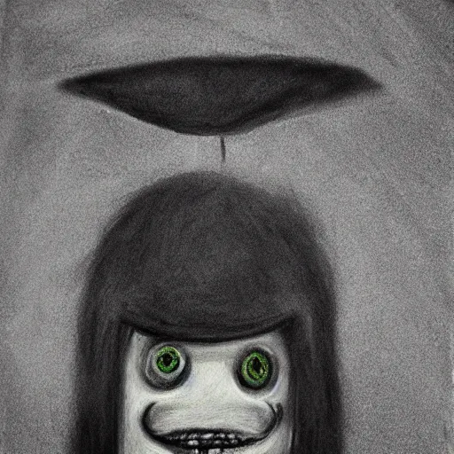 Image similar to horrifying charcoal drawing of the babadook