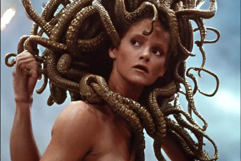 Image similar to Medusa in Aliens (1986), highly detailed, high quality, HD, 4k, 8k, Canon 300mm, professional photographer, 40mp, lifelike, top-rated, award winning, realistic, sharp, no blur, edited, corrected, trending