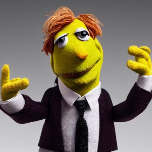 Image similar to Saul Goodman realistic Muppet puppet, wide lens, diorama, 4k,
