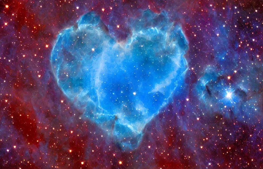 Image similar to nebula in the shape of a blue heart by Hubble telescope