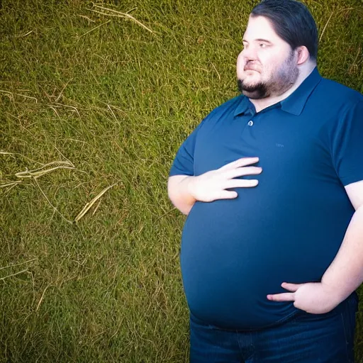 Prompt: photorealistic dating profile picture of a slightly lethal obese software developer, outdoor, golden hour, spectacular back lighting, grass, leica, bokeh