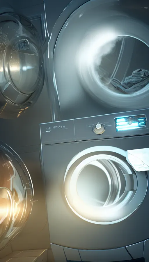 Image similar to washing machines attacking city and socks flying everywhere, 1 9 7 0 s science fiction movie poster, behance, trending on artstation, octane render, unreal engine