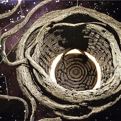 Image similar to ancient space station symbolizing a snake's nest, dark sci-fi movie scene