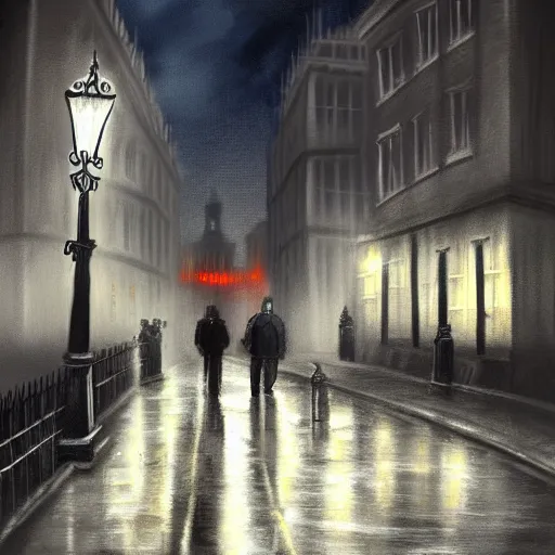 Image similar to Jack the Ripper in London at night, concept art, digital painting