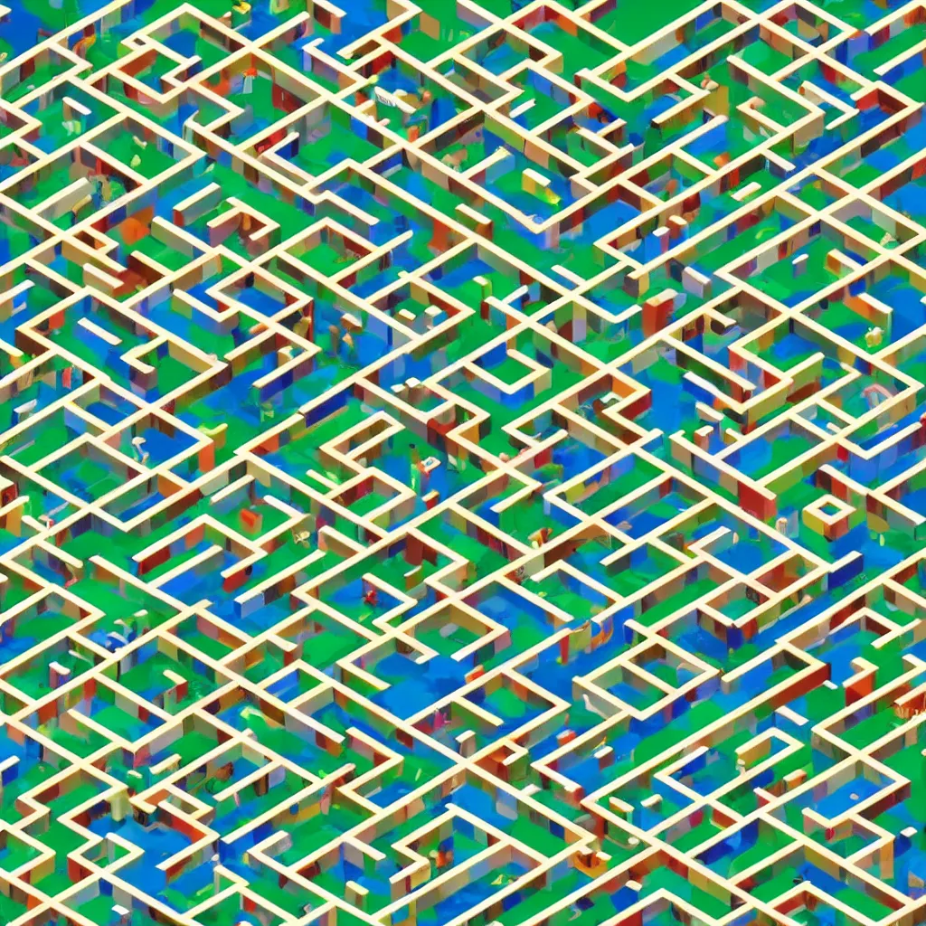 Prompt: wimmelbilder maze made of bridges in the sky, isometric, clouds, cartoon planes, very sharp