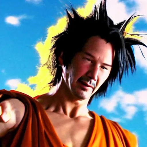 Image similar to keanu reeves as songoku in live action dragon ball movie