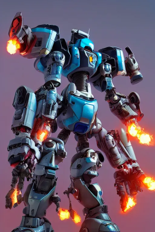 Image similar to mechwarrior 5 : mercenaries mech megaman transformer robot boss tank engine game octane render, 4 k, hd 2 0 2 2 3 d cgi rtx hdr style chrome reflexion glow fanart, global illumination ray tracing hdr fanart arstation by ian pesty by jesper ejsing pixar and disney unreal zbrush central hardmesh