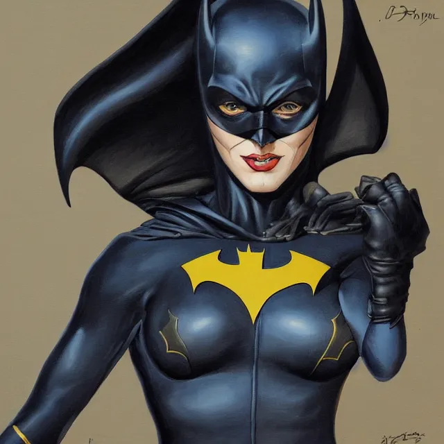 Image similar to a painting of batgirl by johfra bosschart, dark fantasy art, high detail, trending on artstation