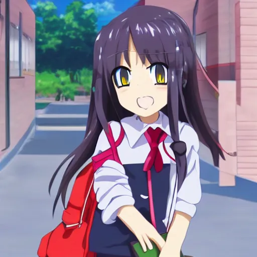 Prompt: cute anime girl going to school, a-1 pictures,