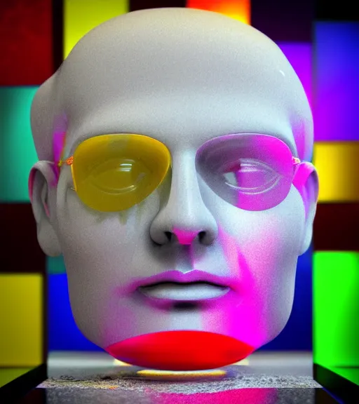 Prompt: marble human head holding a colorful coctail glass, 3 d render, amazing detail