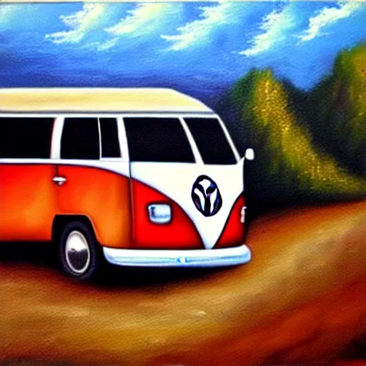 Image similar to a detailed oil painting of a vw bus