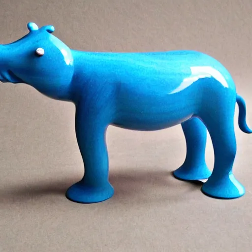 Image similar to expertly crafted etsy kids wooden hippopotamus expertly fused with blue epoxy. part of the hippo is made of blue epoxy. with a white photographers background.