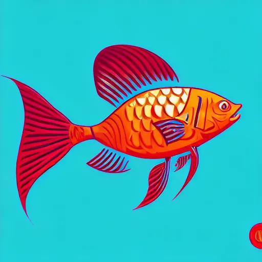 Image similar to profile of one stylized fish in center of view, photo studio, artstation, intricate, realistic, highly detailed, digital painting, concept art, sharp focus, illustration by tom whalen and charles williams and kilian eng and james jean