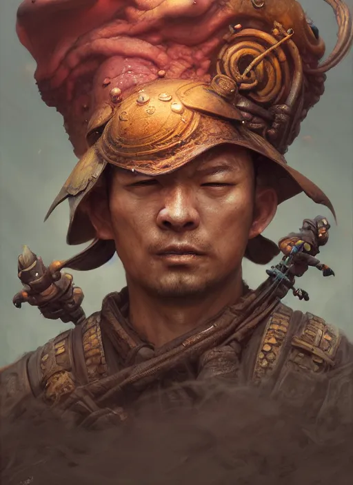 Image similar to subsurface scattering, toad samurai, by jesper ejsing, justin gerard, tomasz alen kopera, cgsociety and fenghua zhong, highly detailed, rim light, cinematic lighting, illustration, art, octane render, very coherent, cinematic, hyper realism, high detail, octane render, 8 k