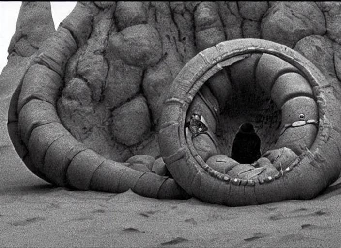 Prompt: sandworm scene from the 1 9 7 4 science fiction film dune