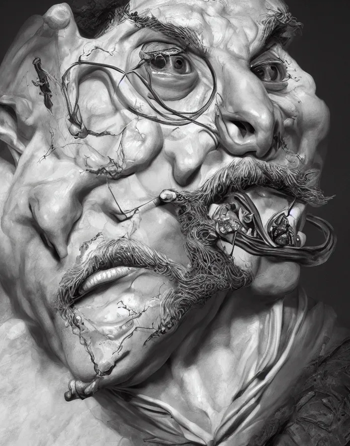 Image similar to Salvador Dalí grotesque portrait, D&D, fantasy, intricate, elegant, highly detailed, digital painting, artstation, concept art, smooth, sharp focus, high detail, octane render, 8k