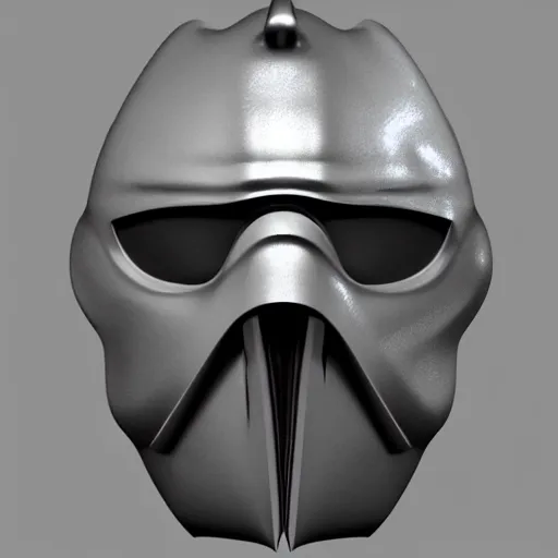 Image similar to concept design for a solid plate featureless metallic mask, 3 d render, volumetric lighting, unreal engine