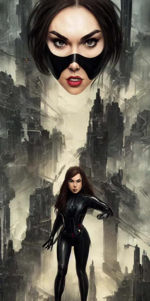 Prompt: portrait of Sasha Grey as Black Widow in the Avengers movie, looking at camera, intricate, dystopian, sci-fi, extremely detailed, octane render, digital painting, concept art, smooth, sharp focus, illustration, incredible art by artgerm and greg rutkowski and alphonse mucha and simon stalenhag