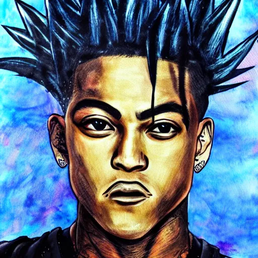 Prompt: XXXtentacion portrait in the style of Dragon Ball