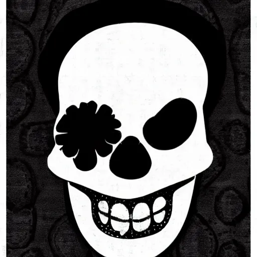 Image similar to angry clown skull in pinup style half dot design,