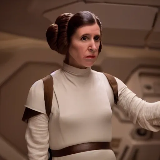 Image similar to rachel levine as princess leia in star wars episode 6, 8k resolution, full HD, cinematic lighting, award winning, anatomically correct