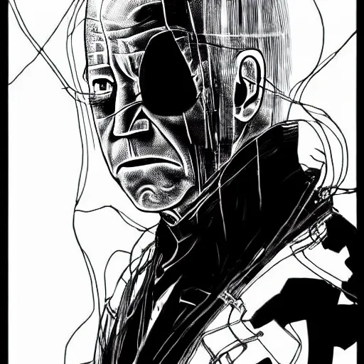 Image similar to Joe Biden looking sinister, by Tsutomu Nihei, highly detailed