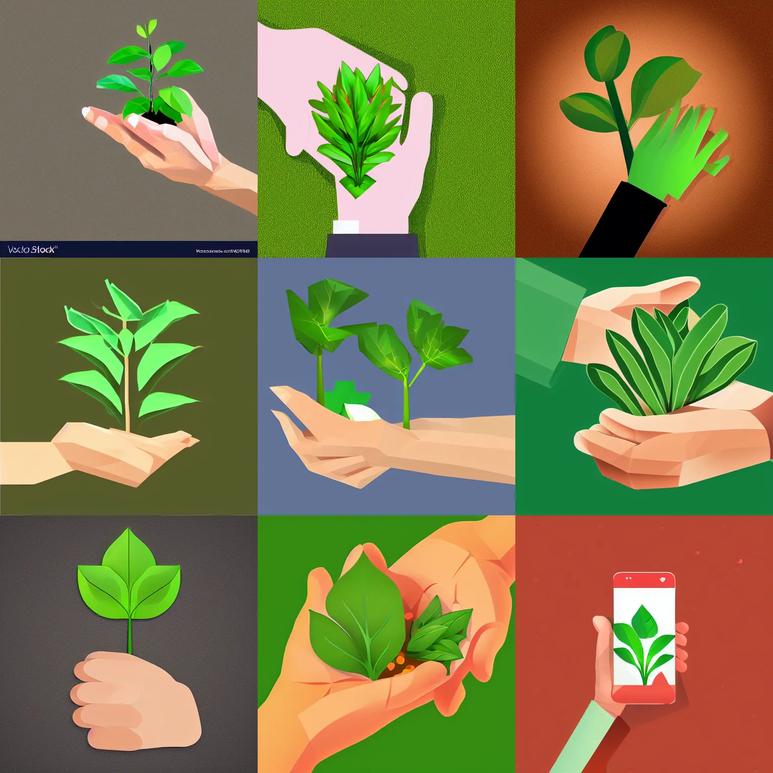 Prompt: a app icon for a plant trading app, hands which exchange seeds, app icon, in low poly vector style