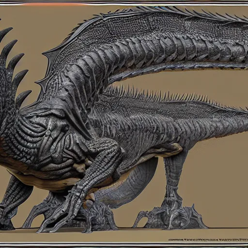 Prompt: cross section anatomy of a black scaled dragon 3D, 8k resolution by H R Giger