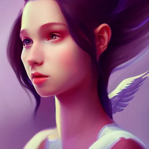 Image similar to 3 / 4 view of a portrait of a girl with wings with wings, confident pose, digital painting, artstation, concept art, smooth, sharp focus, illustration, trending on artstation, highly detailed, concept art, marvel comic, disney, pixar, trending on artstation h 6 4 0