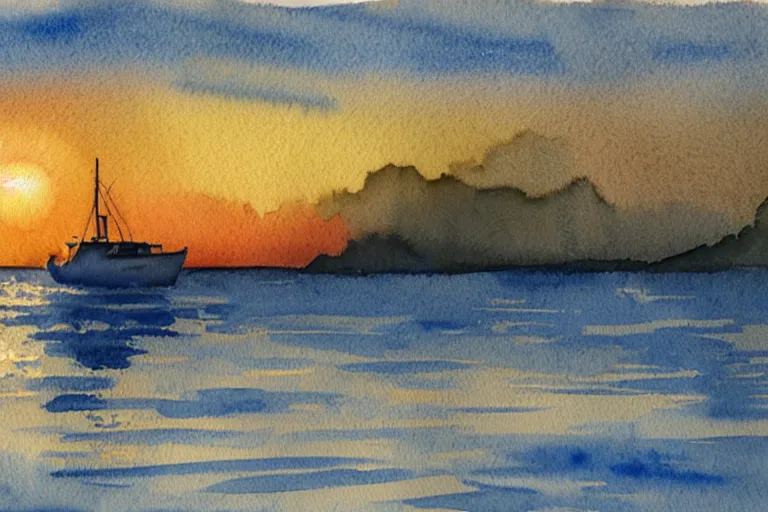 Image similar to Watercolor illustration of a boat against the sunset