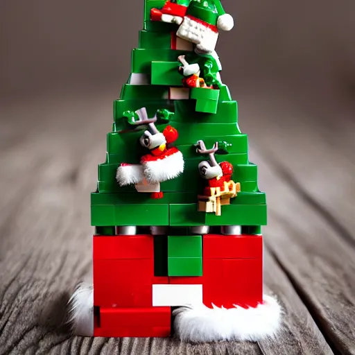 Image similar to lego reindeers, santa, christmas tree, 4k, photo realistic,