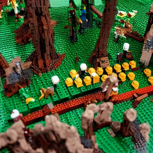 Prompt: an epic battle scene in a forest but its lego, accurate, 4 k, lego