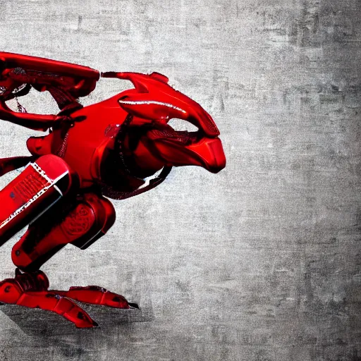 Prompt: fantasy wallpaper of a robotic hawk ,red themed,science fiction